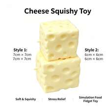 Brinquedo Squishy de Bloco de Construção de Queijo Amarelo Pálido Gigante, Efeito Sonoro ASMR Crocante, Brinquedo de Ponta de Dedo Crocante com Rebote Lento, Textura de Massa Macia, Núcleo Cremoso, Brinquedo de Alívio de Estresse por Aperto, Adequado para Foco em Mesa de Escritório e Pausa de Mindfulness, Cubo de Queijo Macio de 6-7CM - Multicolorido - Visão 6