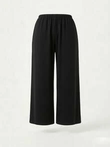 Women's 7/8 Length Wide Leg Pants, Summer New Elastic Waist Drawstring Lightweight Breathable, Slouchy, Loose Casual Pants, Suitable For Daily Wear - Black - View 3