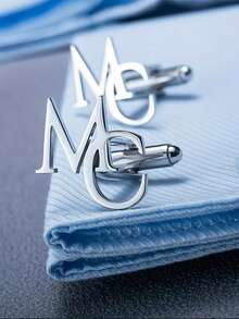 1 Pair Customized Initial Letter Cufflinks, Suitable For Men's Suits, Shirts, Business Occasions - Silver - View 11