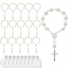 10 Sets Baptism Party Favors Mini Rose Rosary Beads With Faux Pearls, Suitable For Baptism, Wedding, First Communion Party Favors - Multi-color - View 10