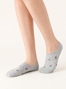 5 pares de calcetines tipo barco con estampado floral pequeño multicolor aleatorio (sin bordado), transpirables y cómodos, adecuados para todas las estaciones, colores aleatorios - Multicolor - Ver 5