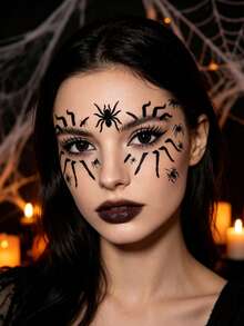 10pcs Spider Eye Shadow Tattoos, Featuring Various Spider Web And Spider Designs, Suitable For Areas Around The Eyes, Neck, Arms, Ankles, Etc. Can Be Customized DIY-Style, Perfect As Halloween Gifts For Friends - Black - View 11