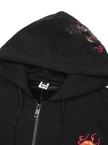 niepce Men's Japanese Streetwear Fleece Sweatshirt Embroidered Zip Up Hoodie - Black Dragon - View 7