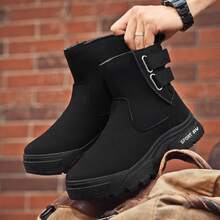 Sepatu Bot Pria Bertali Tinggi, Sepatu Bot Setengah Betis, Sepatu Bot Pergelangan Kaki dengan Perekat Velcro, Sepatu Pria - Hitam - View 3