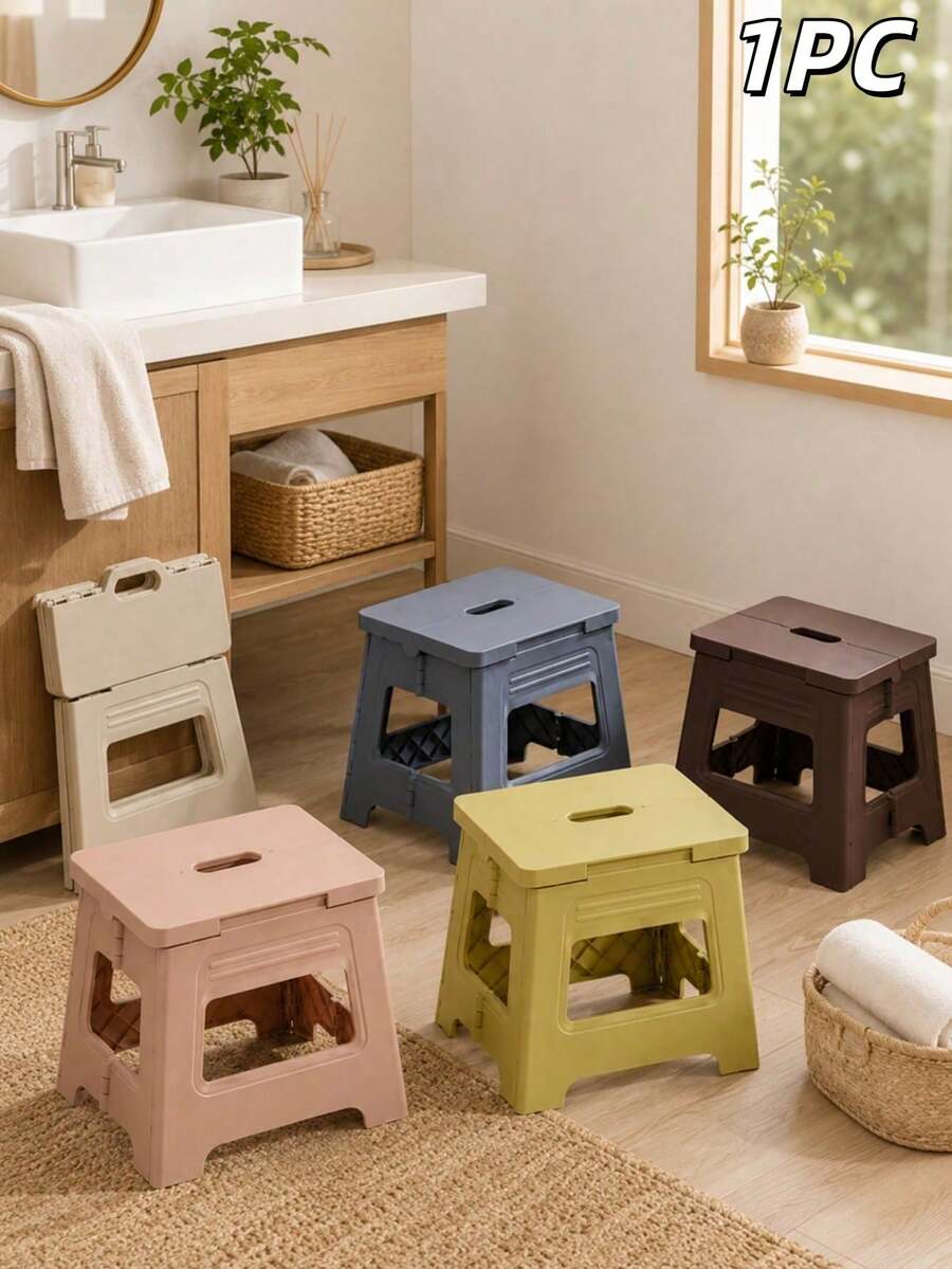 1PC Foldable Step Stool, Portable Folding Stool With Carry Handle, Lightweight Collapsible Plastic Footstool, Space-Saving Compact Seat For Adults , Bathroom, Kitchen, Bedroom, Living Room, Camping, Travel, Home Storage, Indoor & Outdoor Use,Sgabello - Multicolor - View 1