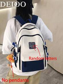 Dedoo Mochila ergonómica de gran capacidad con diseño de bloques de color, estilo académico minimalista, adecuada para estudiantes de vuelta a la escuela y desplazamientos diarios (sin colgante) - Azul - Ver 6