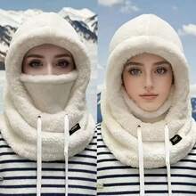 1pc/Set Women's Winter Fleece-Lined Balaclava Hood, Lightweight Warm Solid Color Face Cover With Adjustable Elastic Drawstring And Windproof Ear Coverage, For Cycling, Skiing And Outdoor Sports - Multiple Styles - View 9
