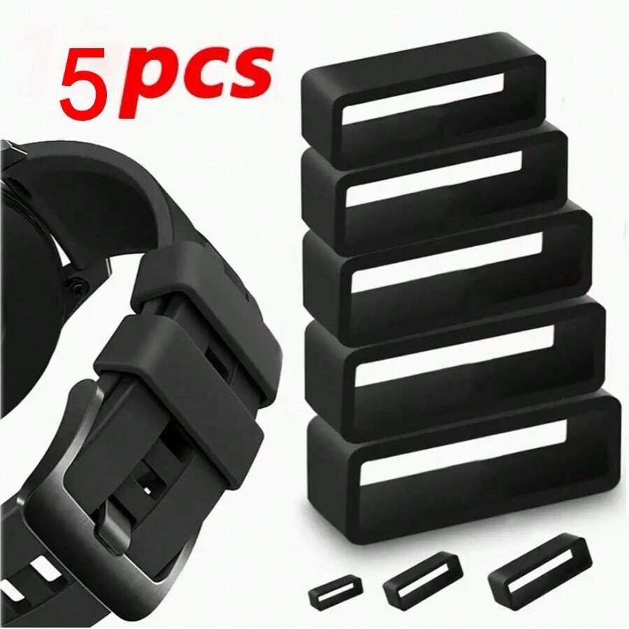5pcs Watch Band Fixing Rings Buckle 18/20/22MM Rubber Ring Buckle Watch Smart Sports Silicone Accessories Replacement Watch Band Parts Suitable For Most Watches - Black (No Fixed Point) - View 1