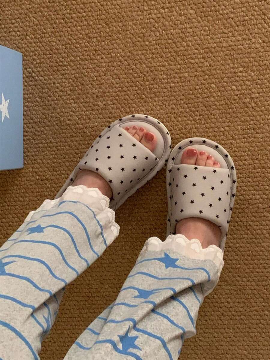 XIXITIAO Star Pattern Soft Sole Slide Slippers, Lightweight Comfy Indoor Home Slippers - Grey - View 1