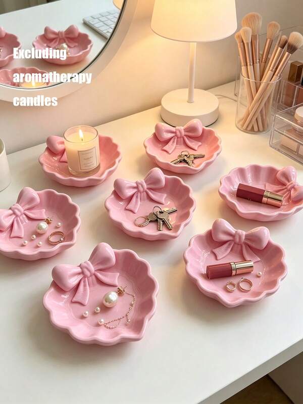 Heart-Shaped Tray, Pink Bow Style, Ring Dish, Jewelry Bowl, Entryway Storage Tray, Suitable For Storing Rings, Keys, Jewelry, Lipstick, Scented Candles, Etc., Ideal For Vanity, Desk, Nightstand, Desktop Decoration, Jewelry Tray, Suitable For Men And Women, Teachers, Students, Office Workers, Perfect For Holiday Gifts, Anniversary, Birthday Gifts, Back To School, Christmas Gifts, Thanksgiving, School Opening Season, Teacher's Day Gifts