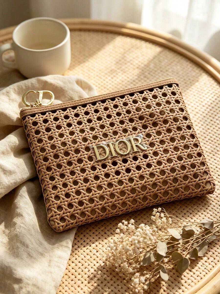 Dior Women's Makeup Bag Handbag Holiday Gift Gold Christmas Makeup Bag High Quality Portable With Handle Makeup Bag Gift
