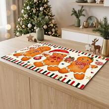 1pc Christmas Dish Drying Mat, Coffee Machine Mat, Christmas Gingerbread Man Pattern Dish Drying Mat, Absorbent Quick-Dry Table Protector, Christmas Holiday Table Mat, Kitchen Countertop Non-Slip Drainage Mat, Holiday Atmosphere Decorative Mat Home Gift, Desktop Decoration - XYLSD-855 - View 5