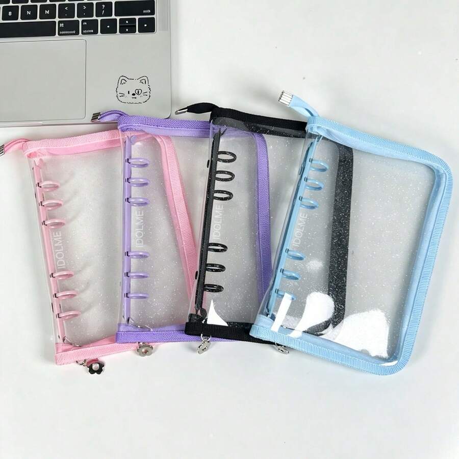 1pc A6 Glitter Zipper Binder, Transparent Storage Bag, Sticker Storage Book, Pencil Case, PVC Material, A6 PP High Transparency Inner Page Refill, IDOLME, Suitable For Document Bag/Stamp Album/Scrapbook/Sticker Book/Pencil Case, K-Pop Photo Album, Savings Book, Diary, Planner, Etc. - A6 - View 1