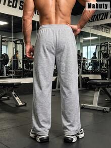 Men's Heather Grey Wide Leg Sweatpants, Drawstring Elastic Waist, Soft Fabric, Relaxed Fit For Gym Workouts, Fitness Training & Casual Daily Wear - Grey - View 3