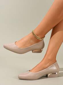 French Style Versatile Chunky Heel Flat Pointed Toe Low Vamp Slip-On Shoes Comfortable Daily Commute Shoes - Camel - View 3