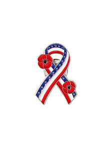1pc Lest We Forget Poppy Brooch, American Flag Ribbon Commemorative Badge, Backpack & Jacket Decoration - Multicolor - View 13