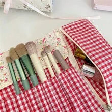 1 buah Tas Gulung Anak-anak Motif Bunga Kotak-kotak Pastoral, Tas Penyimpanan Alat Rias Portabel dengan Pita, Mudah Dilipat dan Disimpan, Cocok untuk Perjalanan Sehari-hari dan Penyimpanan Alat Rias Saat Bepergian - MultiWarna - View 9
