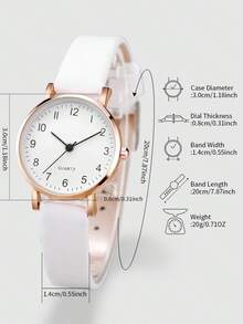 Jam Tangan Quartz Elegan Klasik dengan Tali Kulit PU untuk Wanita, Dial Kecil, + Gelang Simbol Tak Terhingga (4 buah/Set) Kotak Jam Tangan Tidak Termasuk - Emas - View 4