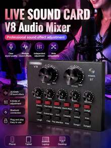 YAIUZGOO V8 音效卡音訊介面 直播 KTV 轉接器 支援雙手機直播 KTV 語音聊天 外接音效卡適用於手機與電腦 - 黑8聲卡UP - 查看 1