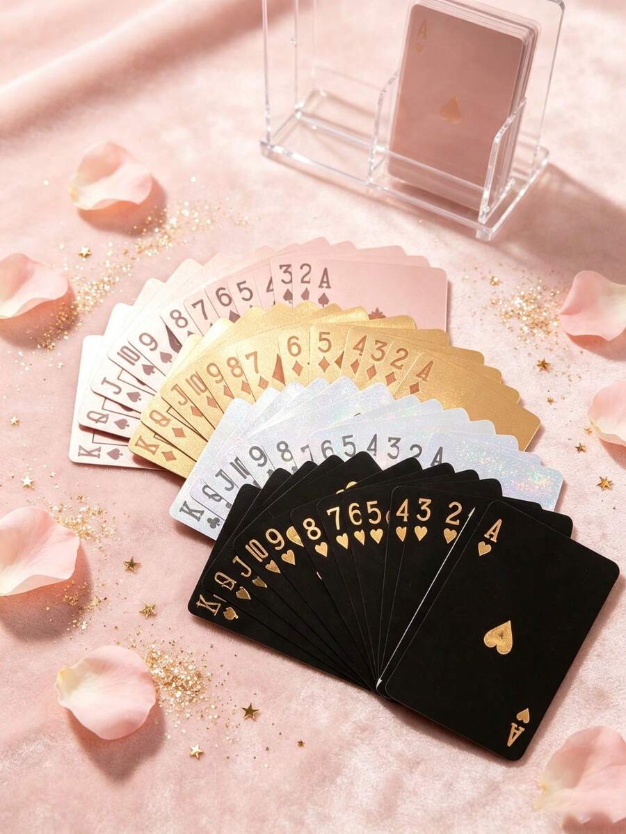 1 Deck 24K Gold Foil Playing Cards, Waterproof Plastic Playing Cards, Suitable For Family Games And Gatherings - Fashion Playing Cards, Halloween, Birthday Gift - View 1