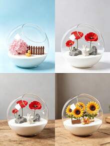 1pc Round Glass Container With Stand And Curved Slanted Rim, Suitable For Miniature Landscape, Succulents, Potted Plants/Outdoor DIY, Water Garden, Room Decor, Home Decor - A - View 8