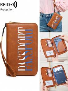 MIYIN Fashion Unique Creative Letter Pattern Passport Holder, RFID Anti-Theft Portable Zipper Travel Wallet With Wrist Strap, Can Store Credit Cards/ID Cards/Cash/Phone - Multicolor - View 6