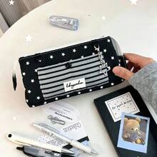 2pcs,Cartoon Star Stripe Pencil Case,Simple Versatile Style,Star Stripe Print Design,High-Value Large Capacity Multi-Layer,Smooth Zipper,Storage For Pencils,Erasers And Other Stationery,Suitable For Students,Classroom,Exam,Travel,Birthday Party And Christmas Gift. - Pencil Case - View 4