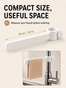 1pc 360° Rotating Faucet Mount Dish Cloth Holder, Plastic Material, White Minimalist Drill-Free Adjustable Kitchen Sink Towel Rack, Space-Saving Quick-Dry Dish Cloth Hanging Rack, Kitchen Storage Use - Multicolor - View 12