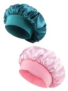 Women's Solid Color Wide Brim Elastic Polyester Satin Sleep Cap, Single Layer Soft Silk-Feel Hair Cap, Suitable For Curly Hair Night Care - Multicolor - View 17