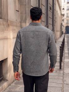 Lookun Men's Gray Shirt, Turn-Down Collar, Long Sleeve, Slightly Loose Fit, Italian Retro Style, Chest Pocket, Button Decor, Casual Daily Commute Shirt, Spring/Summer - Grey - View 5