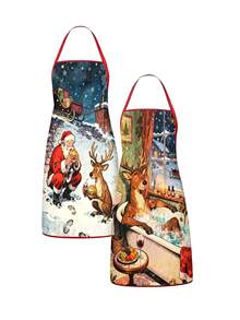 4Pcs Funny Santa Reindeer Scene Print Christmas Kitchen Baking Aprons SetHumorous Christmas Apron Set Of 4, Santa & Reindeer Daily Life Pattern Kitchen Aprons, Festive Holiday Cooking Baking Wear For Christmas Party Decorations Novelty Gift - Multicolor - View 16