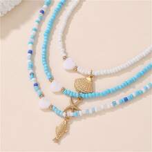3pcs Girls Colorful Seed Bead Heart Pendant Necklace Set - Multicolor - View 5