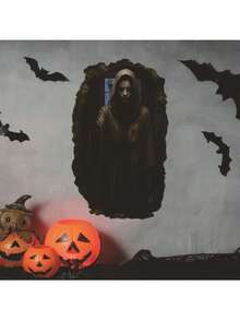 1pc Removable Halloween Wall Sticker, 2D Bloody Ghost Breaking Through Door, Scary Decor For Front Door, Haunted House, Halloween Party - Halloween Wall Stickers - View 5
