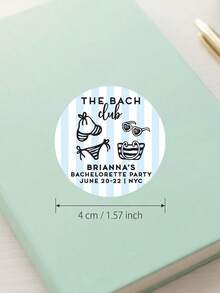 Personalized Custom Text Party Stickers, Circular Champagne Glass Labels, Beach-Themed Bridal Party Decorations, Custom Bach Party Small Gift Stickers. - Multicolor - View 3