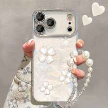 1pc Heart & Four-Leaf Clover Large Window Phone Case With Pearl & Rhinestone Splice Hand Strap Chain, Electroplated Glitter Lens Frame, Full Coverage Anti-Drop, TPU Transparent Soft Shell Material, Suitable For IPhone17/17Pro/17ProMax/16/16Pro/16ProMax/15/15Pro/15ProMax/14/14Pro/14ProMax/13/13Pro/13ProMax, Ins Gentle Luxury Shell Texture - Multicolor - View 2