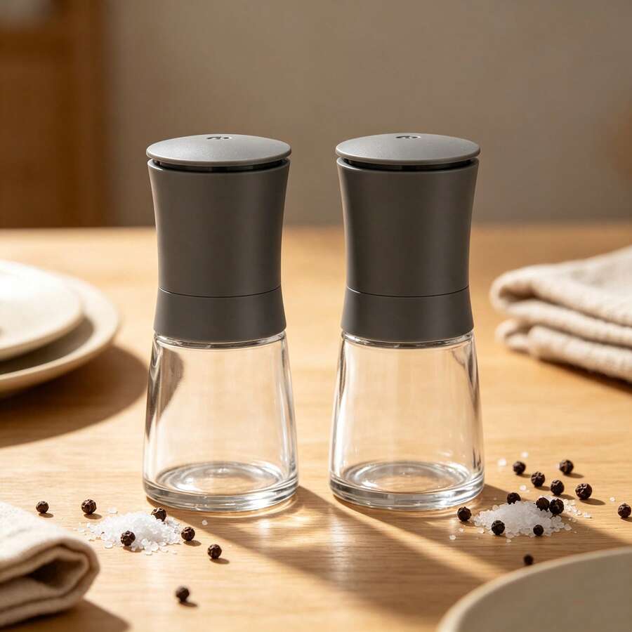 Set Of 2 Ceramic Spice Mills, Salt And Pepper Grinders - Grey - View 1