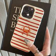 1pc TPU Material Fresh Red Striped Crab Pattern Phone Case Suitable For IPhone 17 Pro Max/17/16 Pro Max/15/13/12/11/ S20 FE/A15/S24/A55/ Note 11/Note 12/Note 13 Pro Full Coverage Anti-Drop Soft Shell Phone Protective Cover - White - View 2