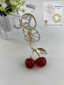 1pc Unique Shiny Cherry Shaped Pendant, New Cherry Crystal Pendant, Keychain Pendant, Cherry Decor Keychain With Buckle, Shiny Resin Product, Suitable For Bag Accessories, Suitable For Women's Handbags - Multicolor - View 6
