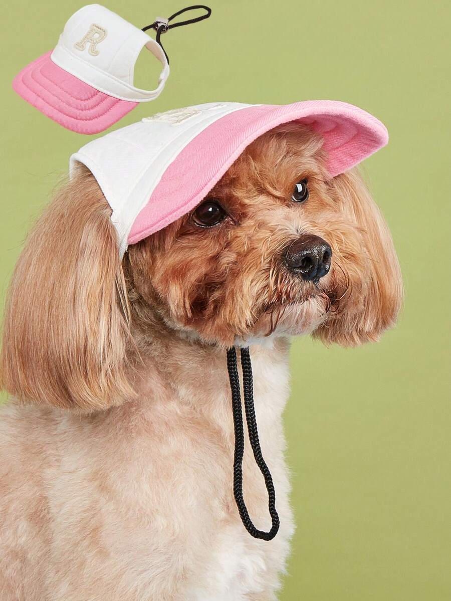 1pc R-Logo Coffee, Pink, White Colorblock Teddy Dog Baseball Cap, Casual Sun Visor Baseball Cap