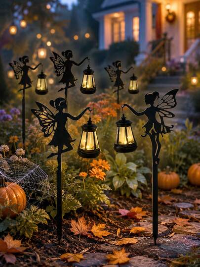 Feengarten Dekoration, 1 Paar 2D Steck Dekorationsfiguren, geeignet für Terrasse, Rasen, Garten, Weg, kann als Einweihungsgeschenk, Halloween Außen Dekoration, Feenflügel, Halloween Geschenk, Herbst Heim Dekoration, Herbst Küchen Dekoration, Halloween Party Zubehör verwendet werden