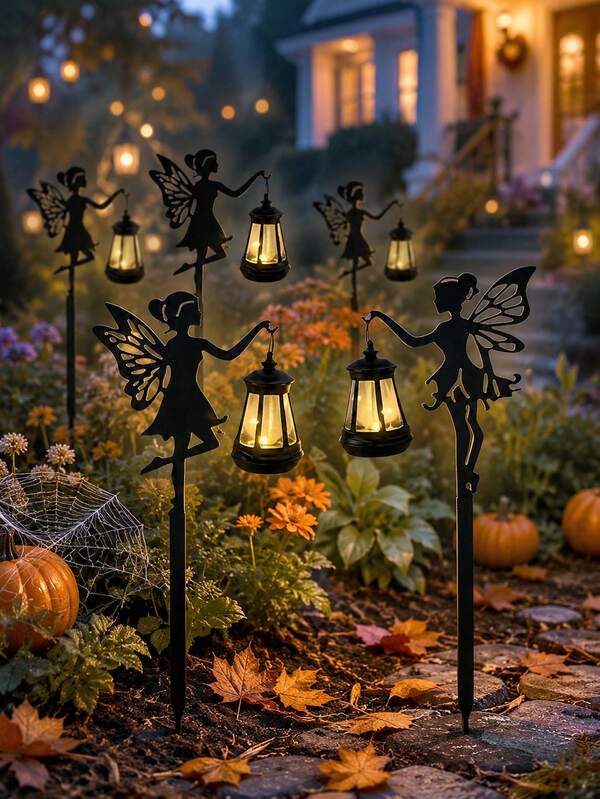 Fairy Garden Decor, 1 Pair 2D Stake Decorative Ornaments, Suitable For Patio, Lawn, Garden, Pathway, Can Be Used As Housewarming Gift, Halloween Outdoor Decor, Fairy Wings, Halloween Gift, Autumn Home Decor, Autumn Kitchen Decor, Halloween Party Supplies