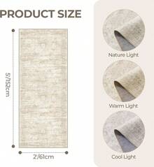 Alfombra de pasillo antideslizante para dormitorio, alfombra lavable con reverso de goma - Alfombra suave de pelo corto para cocina, lavandería, baño (61 x 244 cm, beige/marfil) - Camel - Ver 5