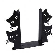 Narrow And Convenient Metal Cat Bookends, A Pair Of Cute Cat Bookends, Suitable For Bookshelf Decoration, Perfect For Home, Office, Desk, And Bookshelf Decoration (Front Half, Back Half). - B381 - View 12