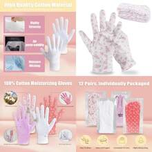 Premium 100% Cotton Gloves Moisturizing Gloves For Dry Hands Overnight Sleeping And Eczema White Floral Dots - Black - View 2