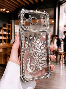 Luxury Peacock Pattern AB Shiny Rhinestone Phone Case, Suitable For Apple IPhone18 PRO MAX, Electroplated Inlaid Crystal Transparent Anti-Drop Lens Protection Case, Compatible With IPhone17Pro Max 16Pro Max 15Pro Max 14Pro Max 13Pro Max 12Pro Max 11Pro Max 16Plus 15Plus 14Plus 17 17PRO 17AIR 16 16PRO 16E 15 15PRO 14 14PRO 13 13PRO 12 12PRO 11 11PRO All Models - Silver - View 1
