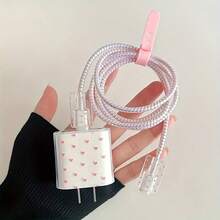 5件組粉色TPU小愛心印花數據線保護套，適用於Apple 18/20W充電器 - 彩色 - 查看 6