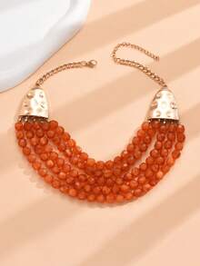 Bead Decor Layered Necklace - Orange - View 6