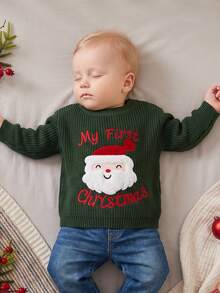 Baby Christmas Sweater Long Sleeve Letters Santa Claus Warm Winter Pullover - Verde - Ver 4