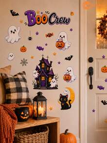SUPSTICKER 1PC Cute Ghost Halloween Wall & Window Sticker, Self-Adhesive Removable PVC Decal For Home Party Decor, 3 Styles - Multicolor - View 2