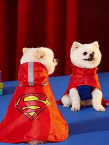SUPERMAN X PETSIN 1pc Red Hooded Rain Poncho For Dogs, Pet Outdoor Raincoat - Red - View 1
